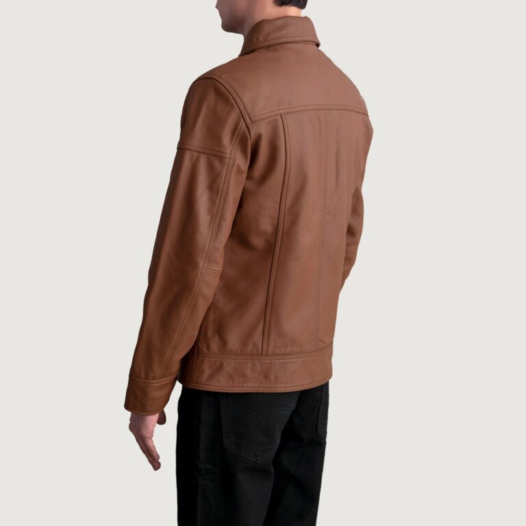 Mens Lavendard Matte Brown Leather Biker Jacket Tilted Back-8-1724143246524